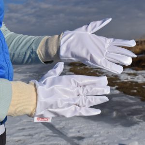 woman vapor barrier gloves close up