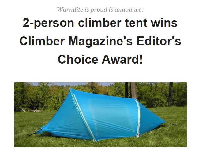 2-Person Climber Tent Award